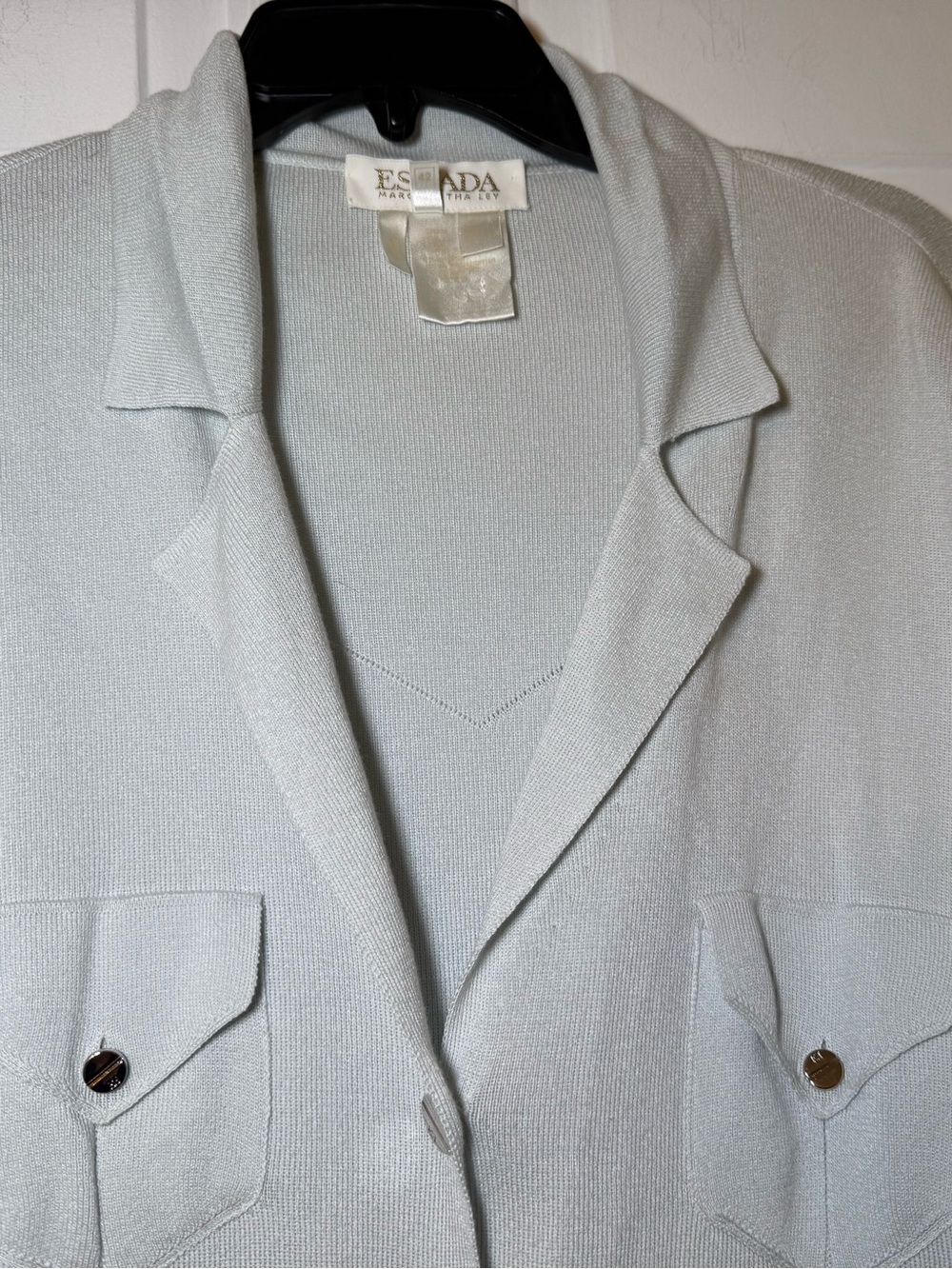 Escada Margaretha Ley Vintage Gray Buttoned Cardigan Large Silver Grommets Italy - Picture 3 of 16